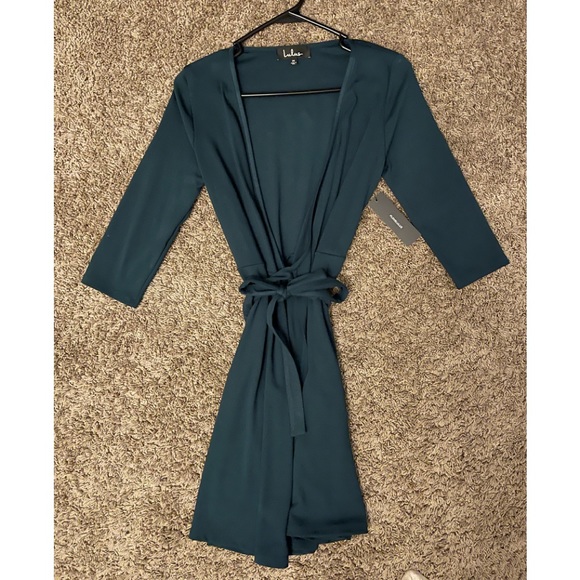 All At Once Three-Quarter Sleeve Wrap Dress in Forest Green from Lulu’s - Picture 2 of 5